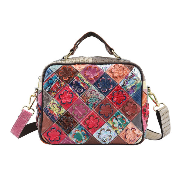 CHAOS BY ELSIE - Patchwork Crossbody Tasche aus 100% echtem Leder mit RFID Schutz, Gr&ouml;&szlig;e 26x12x22 cm, Krokodilmuster, rot