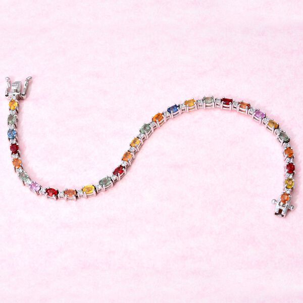 Mehrfarbiges Saphir-Armband, ca. 20 cm, 925 Silber platiniert ca. 8.16 ct image number 1