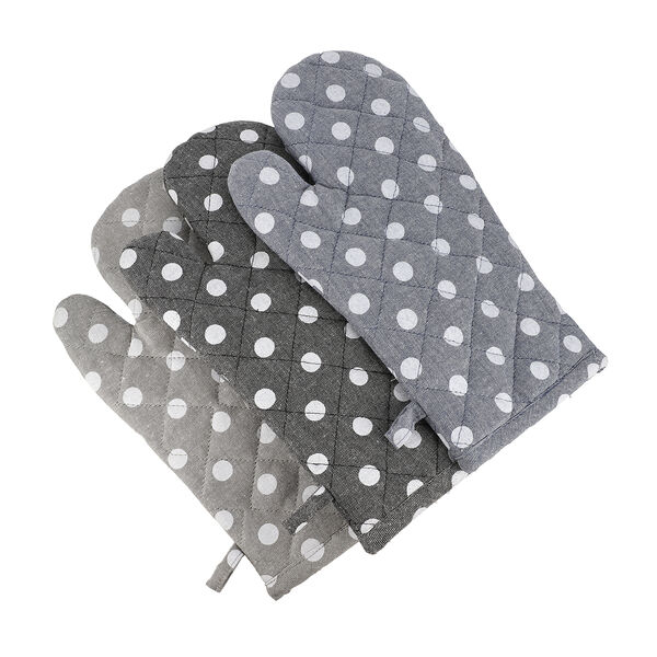 6er-Set, Topflappen (20x20cm) und Handschuhe (31x18cm), Tupfen Muster, Blau, Grau und Schwarz image number 6