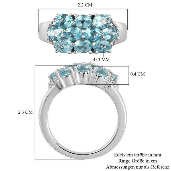 Blauer Apatit und Zirkon Cluster Ring 925 Silber Platin-&Uuml;berzug image number 8