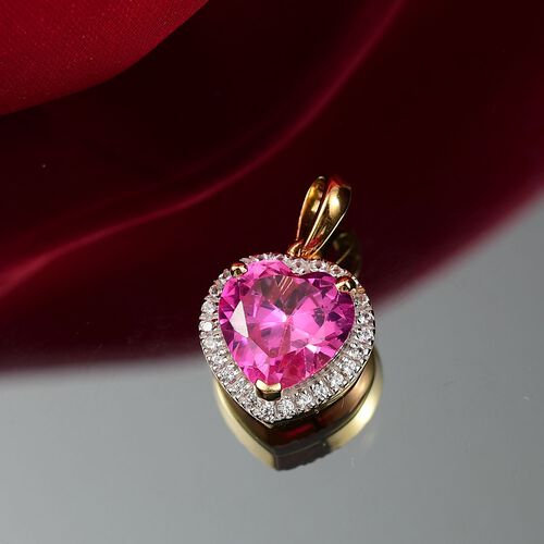 D’joy Erstellt Rosa Saphir, Weißer Zirkon Anhänger 925 Silber 750 Gelbgold Vermeil ca. 4,70 ct. image number 1