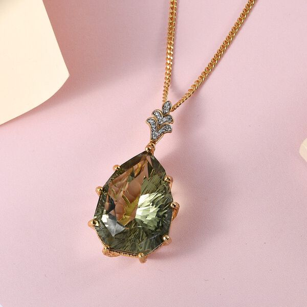 Prasiolith und wei&szlig;er Zirkon Anh&auml;nger mit Kette, 925 Silber vergoldet ca. 50.23 ct image number 3