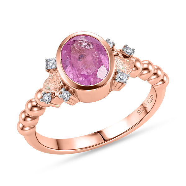 GP Amore Kollektion - Ilakaka Rosa Saphir (Fissure gef&uuml;llt), Wei&szlig;er Zirkon Ring 925 Silber 750 Ros&eacute;gold Vermeil (Gr&ouml;&szlig;e 17.00) ca. 2.50 ct image number 3