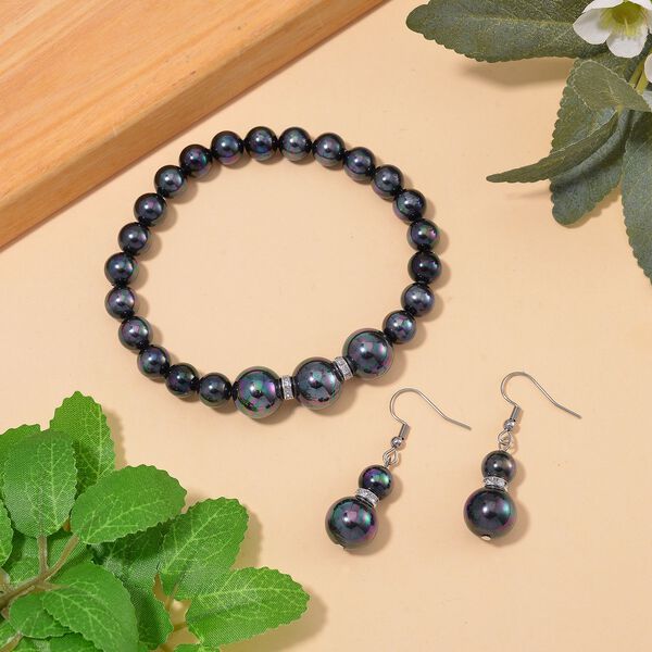 Pfauenfarbenes Muschelkernperle Schmuckset image number 2