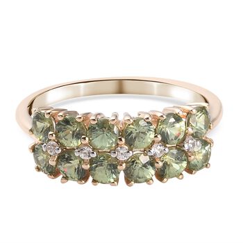AA Demantoid Granat und Zirkon Cluster-Ring, 375 Gelbgold (Gr&ouml;&szlig;e 18.00) ca. 1.32 ct