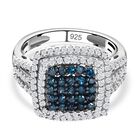 Blauer und weißer Diamant Ring, 925 Silber platiniert (Größe 20.00) ca. 1.00 ct image number 0