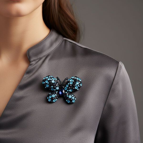 Mehrfarbiger Kristall Schmetterling Brosche, Schwarz image number 3