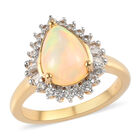 Natürlicher, äthiopischer Opal und Zirkon Halo-Ring, 925 Silber Gelbgold Vermeil  ca. 1,68 ct image number 3