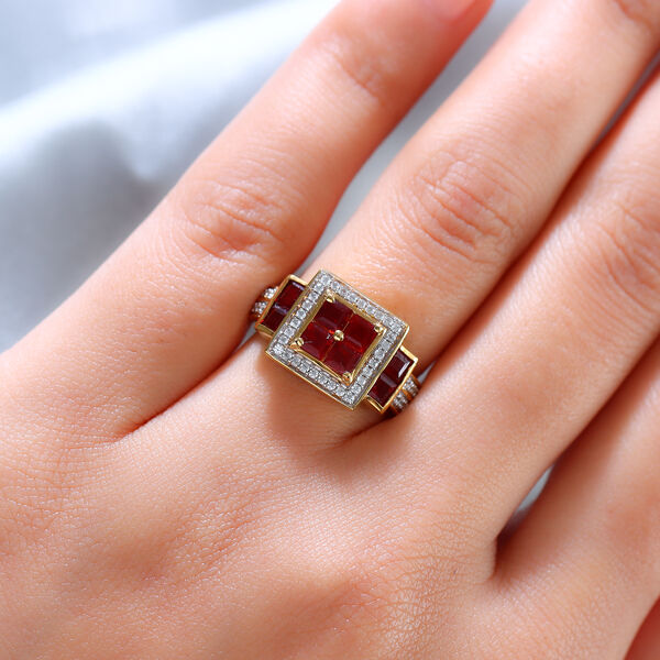 Mexikanischer Kirschfeuer-Opal und Zirkon-Ring, 925 Silber Gelbgold Vermeil  ca. 1,34 ct image number 3