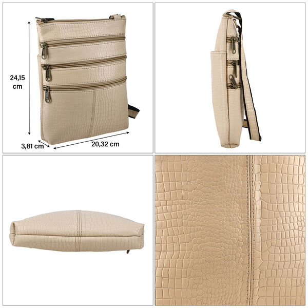 Echtleder Crossbody Tasche mit Kroko-Pr&auml;gung, Beige image number 5