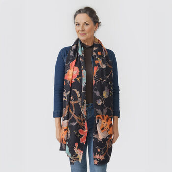 LA MAREY - 100% Kaschmirwolle Schal mit floralem Muster, 70 x 190cm. Floral