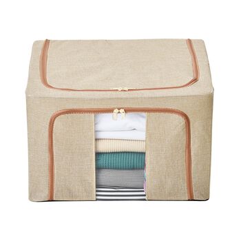 66L Stapelbare Aufbewahrungsbox mit Metallrahmen, Beige
