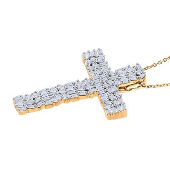 LUXURIANT SI-GH SGL zertifizierter Labor Diamant Kreuz Anh&auml;nger mit 50cm Kette, 925 Silber 750 Gelbgold Vermeil - 1 ct.
