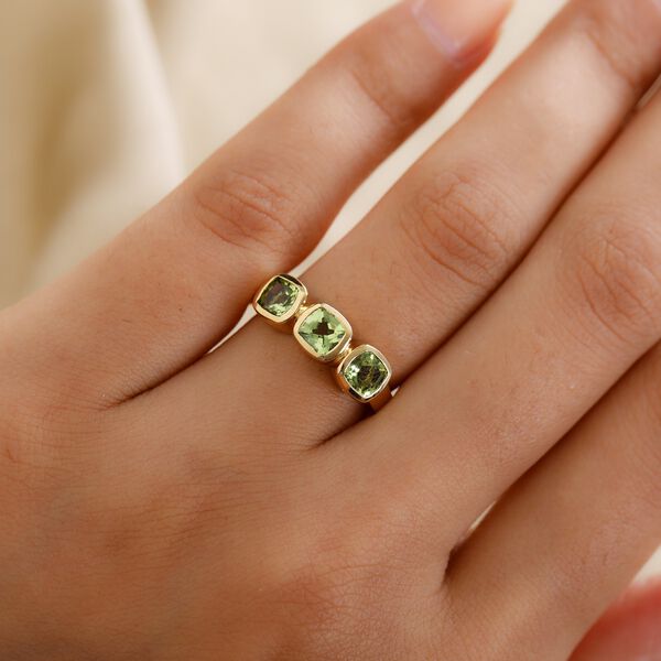 Peridot 3 Stein Ring 925 Silber 585 Vergoldet image number 3