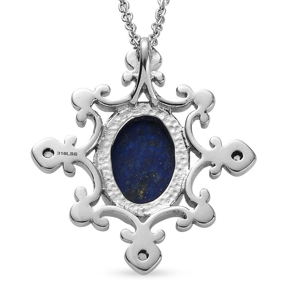 Lapislazuli und Zirkon-Anh&auml;nger mit Kette, 50 cm, Edelstahl ca. 6,80 ct image number 5
