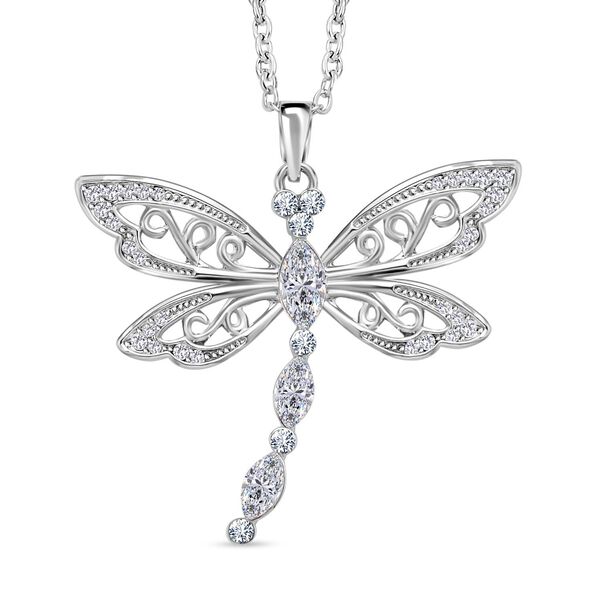 Libelle Kristall-Anhänger mit Kette und Ohrringe in Silberton - 3 ct. image number 3