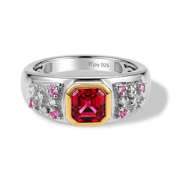 D'Joy Lab Grown Padparadscha-Saphir Ring 925 Silber Rhodiniert und 750 Gelbgold Vermeil (Gr&ouml;&szlig;e 18.00) ca. 1,74 ct