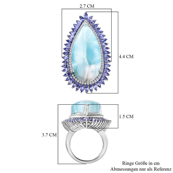 AA Larimar, Tansanit Ring, 925 Silber platiniert (Größe 20.00) ca. 28.27 ct image number 7