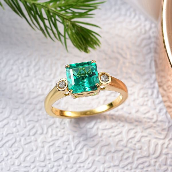 Luxuriant - AAA Lab Created Kolumbianischer Smaragd, Lab Grown Diamant Ring 925 Silber 750 Gelbgold Vermeil (Größe 19.00) ca. 1.59 ct image number 1