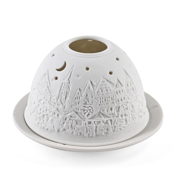 Weihnachts-Windlicht, unglasiertes, weißes Porzellan mit LED, 10 cm, Weihnachtsdorf image number 3