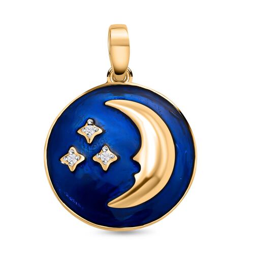 Weißer Diamant Mond und Sterne emailliert Anhänger, 925 Silber Gelbgold Vermeil image number 0