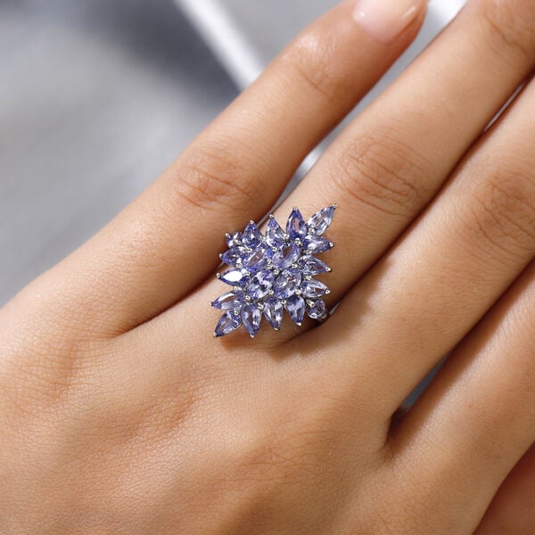Tansanit Cluster Ring 925 Silber Platin-Überzug image number 3