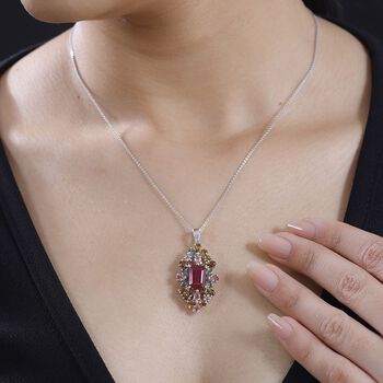 Afrikanischer Rubin (Fissure gef&uuml;llt), Mehrfarbig-Turmalin Anh&auml;nger 925 Silber rhodiniert ca. 8.73 ct