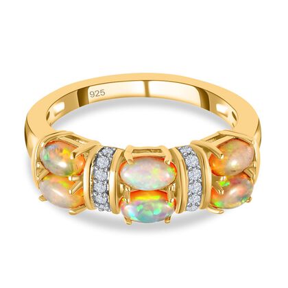 Nat&uuml;rlicher, &auml;thiopischer Welo Opal und wei&szlig;er Zirkon-Ring, 925 Silber Gelbgold Vermeil (Gr&ouml;&szlig;e 21.00) ca. 1.19 ct