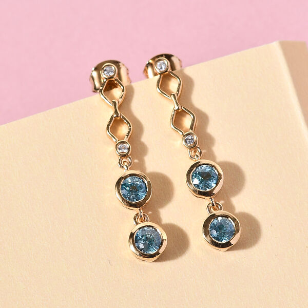 Kambodschanischer blauer und Wei&szlig;er Zirkon Ohrh&auml;nger 925 Silber vergoldet ca. 1,86 ct&nbsp; image number 2