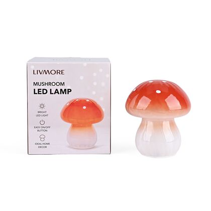 LIVMORE - Glas Nachtlicht in Pilzform mit LED Lichterkette, 13.5 x 13.5 x 15.5 cm, Rot
