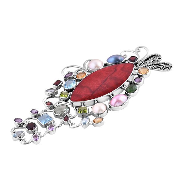 Royal Bali - Rote Koralle, Wei&szlig;e Mabe Perle Brosche 925 Silber image number 2
