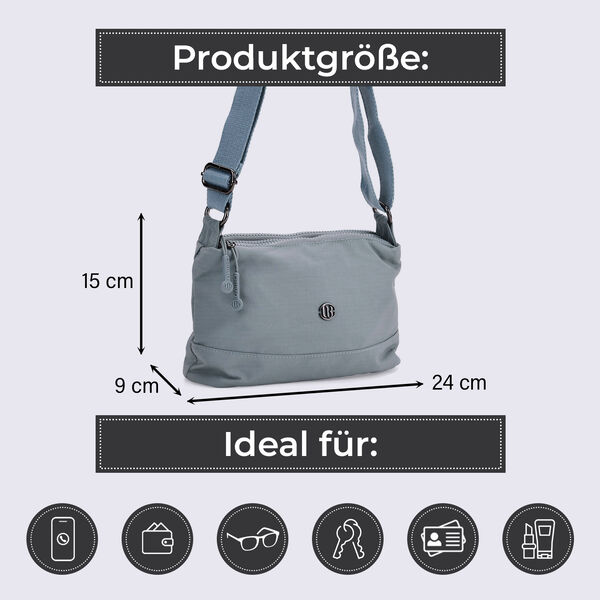 Nylon Crossbody Tasche mit Reißverschlussfächern, verstellbarem Schulterriemen, Blau image number 4