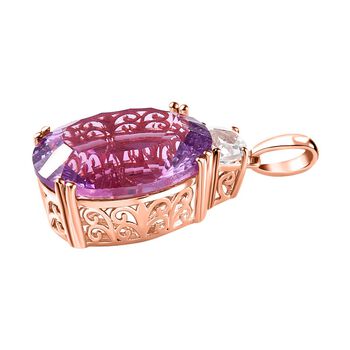 Rose De France Amethyst, Wei&szlig;er Topas Anh&auml;nger 925 Silber Ros&eacute;gold Vermeil ca. 19,02 ct.