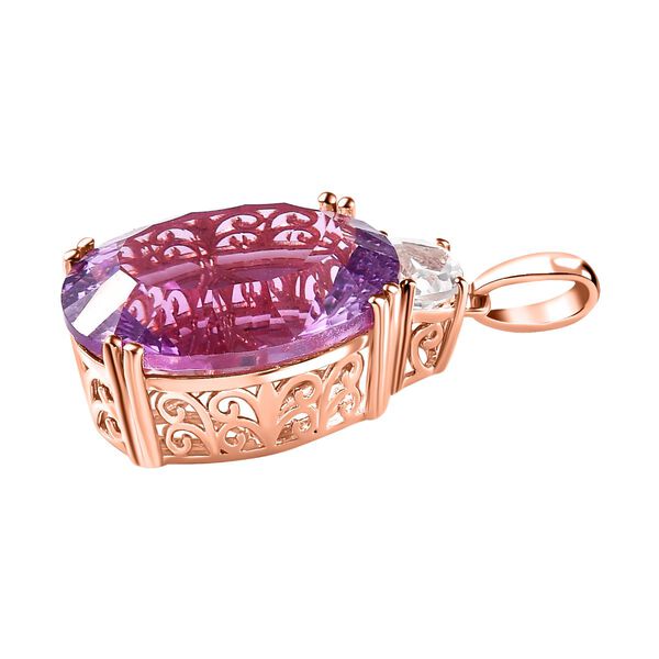 Rose De France Amethyst, Wei&szlig;er Topas Anh&auml;nger 925 Silber Ros&eacute;gold Vermeil ca. 19,02 ct. image number 4