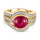 Afrikanischer Rubin (Fissure gefüllt), Weißer Zirkon Ring, 925 Silber Gelbgold Vermeil (Größe 17.00) ca. 6.98 ct