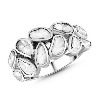 Handgearbeiteter Polki-Diamant-Ring, 925 Silber platiniert  ca. 1,00 ct
