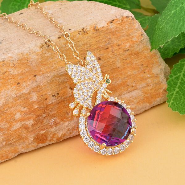 Turmalin Farbkristall und wei&szlig;er Zirkonia-Anh&auml;nger mit Kette, 55 cm image number 2