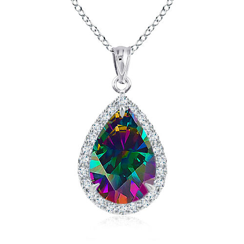 Mystischer Quarz und weißer Zirkonia-Halo-Anhänger mit Kette in Silber image number 0