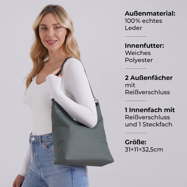 Hobo Umhängetasche aus Echtleder in Türkisgrün image number 3
