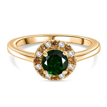 Nat&uuml;rlicher Chromdiopsid, Gelber Saphir, Moissanit Ring 925 Silber 750 Gelbgold Vermeil (Gr&ouml;&szlig;e 18.00) ca. 1.03 ct