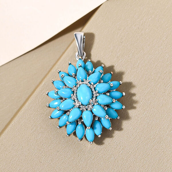 Amerikanischer, nat&uuml;rlicher Sleeping Beauty T&uuml;rkis floraler Cluster-Anh&auml;nger in Silber image number 3