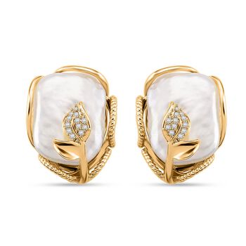 Wei&szlig;e Keshi Perle und wei&szlig;e Zirkonia Ohrringe