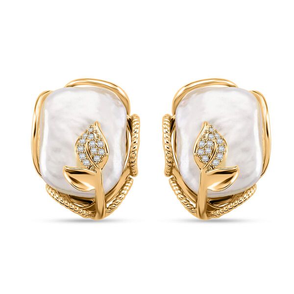 Wei&szlig;e Keshi Perle und wei&szlig;e Zirkonia Ohrringe