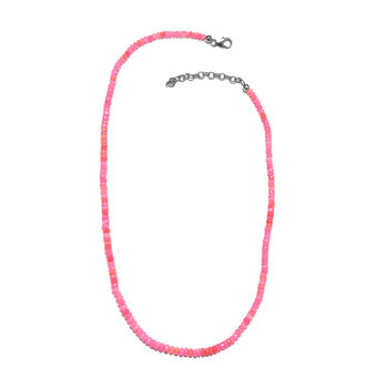 Rosa gef&auml;rbte, &auml;thiopische Opal-Halskette, 45 cm, 925 Silber Platin-&Uuml;berzug ca. 30,87 ct
