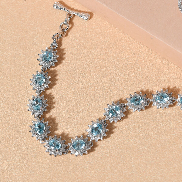 Kambodschanisches, blaues und wei&szlig;es Zirkon-Armband, ca. 19 cm, 925 Silber platiniert ca. 9,84 ct image number 2