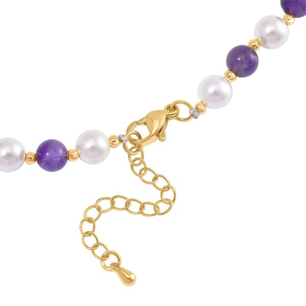 Afrikanischer Amethyst, Weiße Muschelkernperle Halskette ca. 45 cm+ 5 cm Extender, Standard gelb vergoldet image number 4