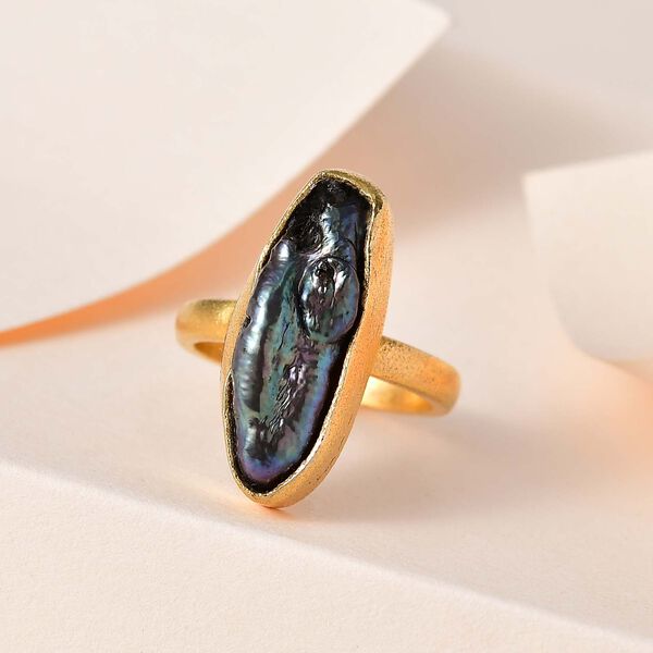 S&uuml;&szlig;wasser Pfau Perle Ring, 925 Silber Gelbgold Vermeil, (Gr&ouml;&szlig;e 16.00) image number 2