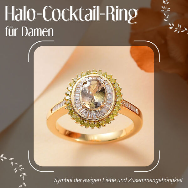 AA Natürlicher goldener Tansanit, gelber und weißer Diamant-Ring - 1,13 ct. image number 2