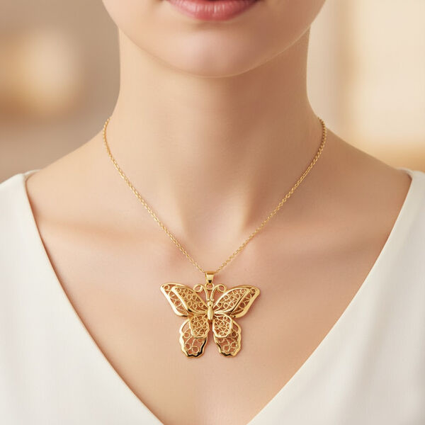 GOLD LOOKS - Schmetterling Halskette, Nickelfreies Messing, ca. 50 cm ca. 9,20g image number 2