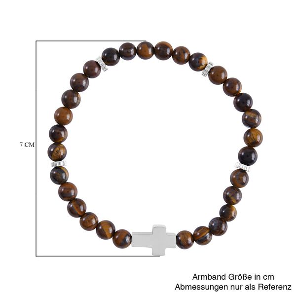 Gelbes Tigerauge Armband, ca. 18 cm, Edelstahl ca. 65.00 ct image number 5